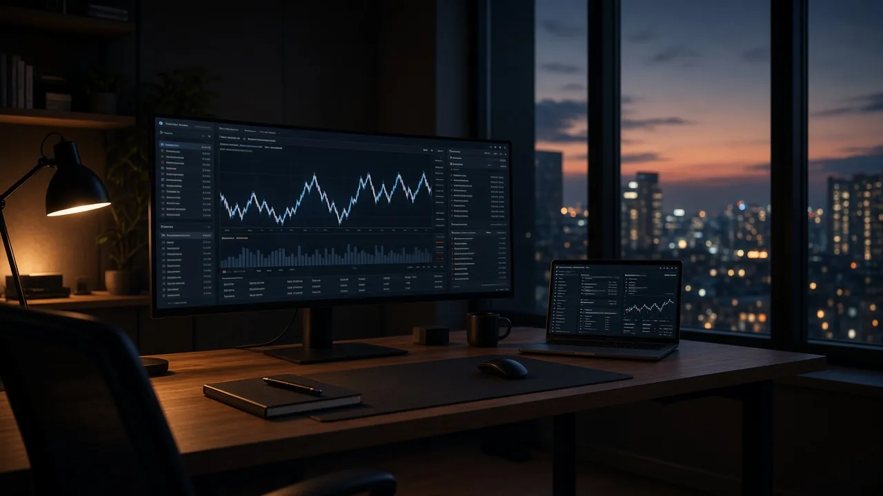 Desk setup with spot trading terminal in the browser